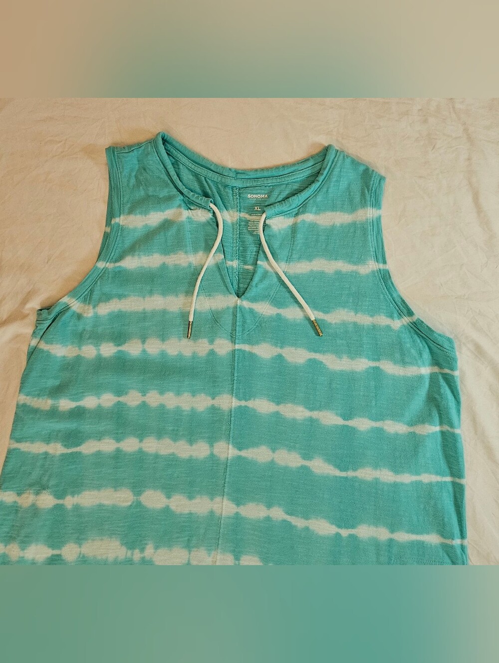 Sonoma Womens Turquoise & White Stripe Tie Dye Sleeveless Tank Dress Size XL - Picture 3 of 13
